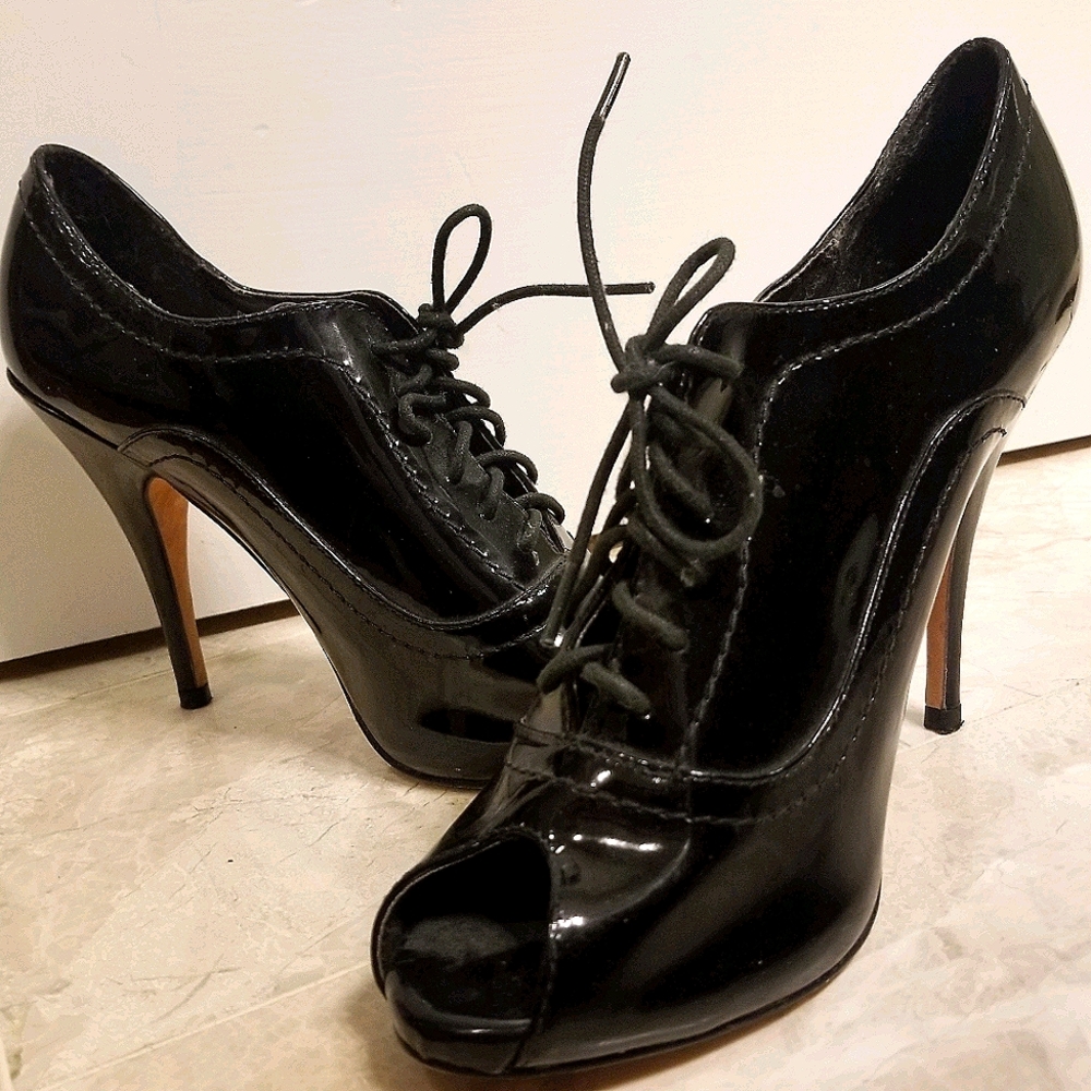 Steven Patent Leather Stiletto Peep Toe Oxfords